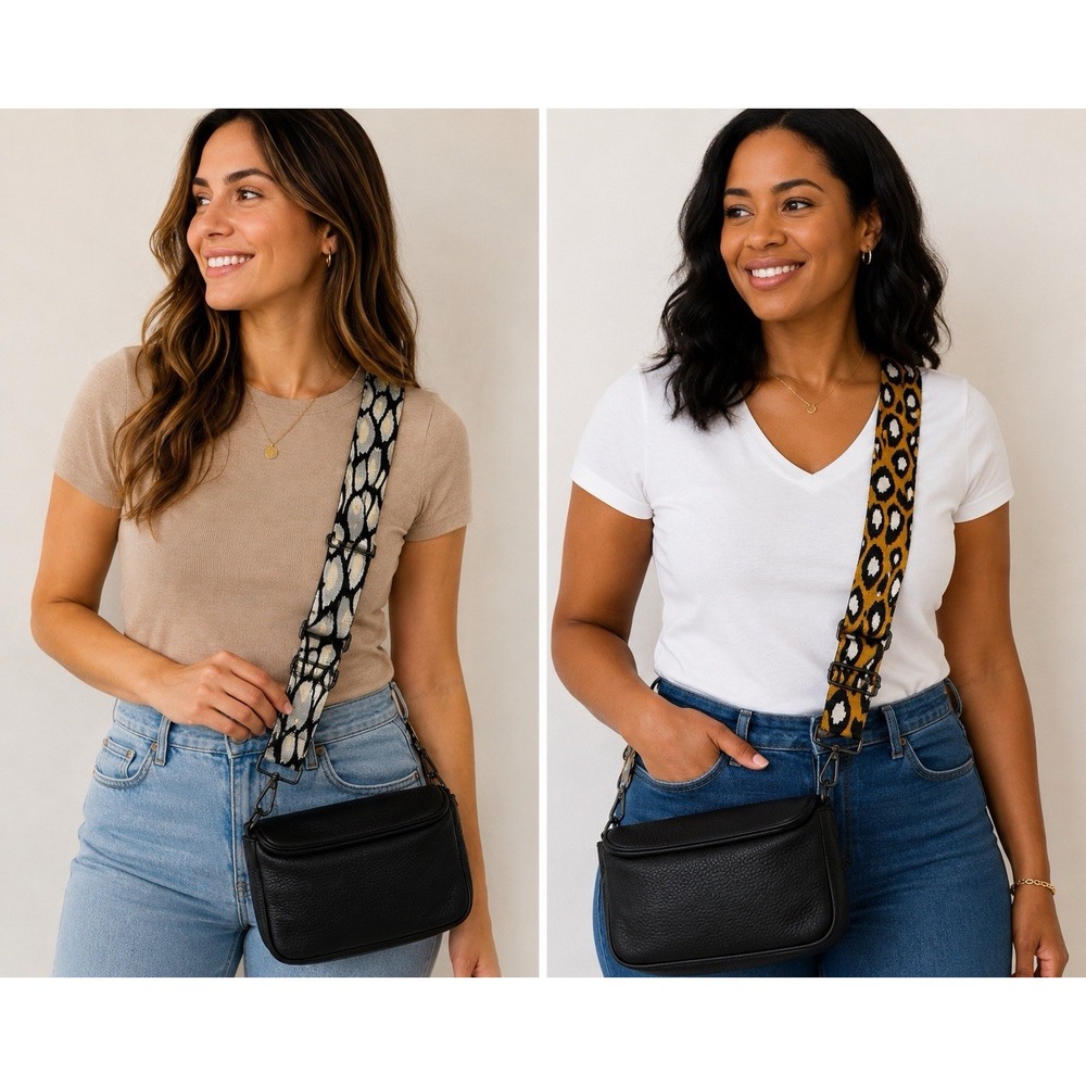 Yellow/Grey 2" Wide Pair Adjus Replacement Purse Crossbody Strap w/Black Hdwr